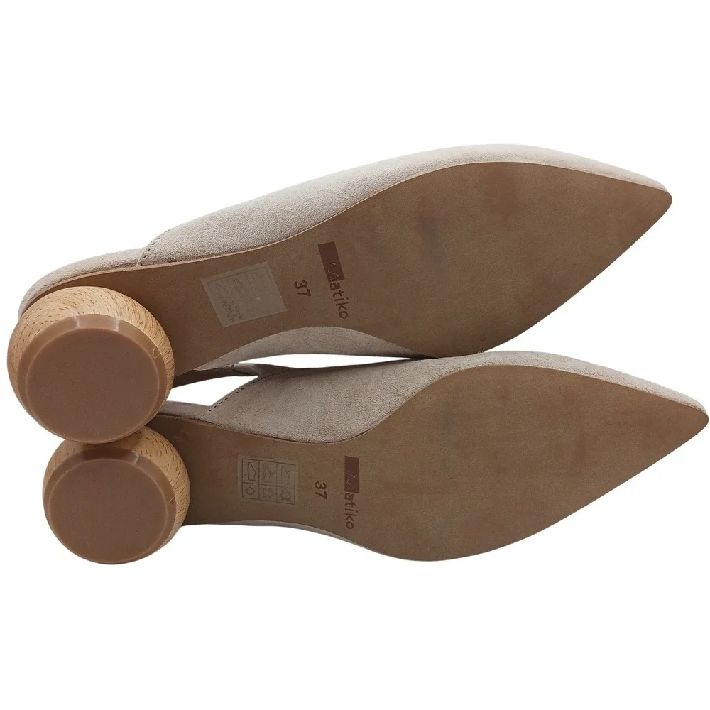 NIB Matiko Circa Suede Slingback Pumps Wooden Orb Heel Pointed Toe Size 37 Peach